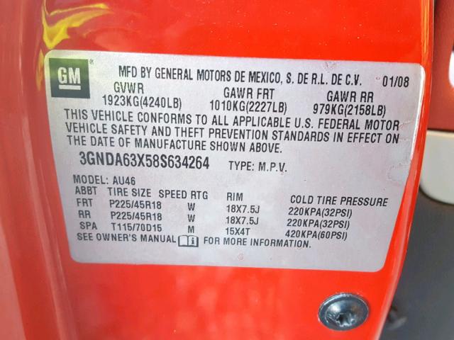 3GNDA63X58S634264 - 2008 CHEVROLET HHR SS RED photo 10