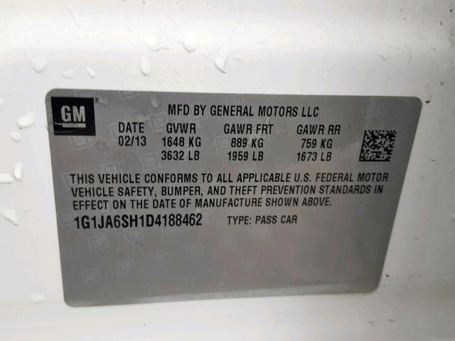 1G1JA6SH1D4188462 - 2013 CHEVROLET SONIC LS WHITE photo 10