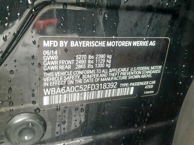 WBA6A0C52FD318392 - 2015 BMW 640 I BLACK photo 10