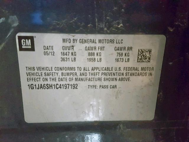 1G1JA6SH1C4197192 - 2012 CHEVROLET SONIC LS 灰色 照片 10