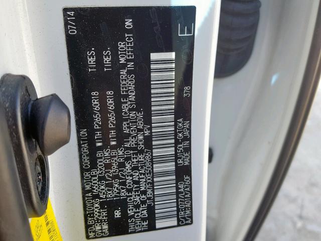 JTJBM7FXXE5089867 - 2014 LEXUS GX WHITE photo 10