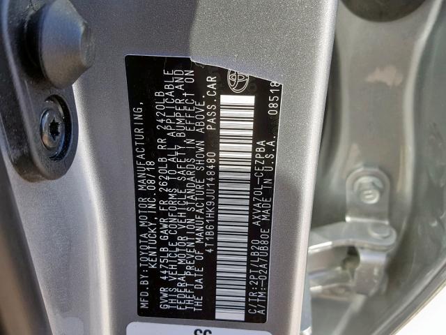 4T1B61HK9JU148480 - 2018 TOYOTA CAMRY XSE SILVER photo 10