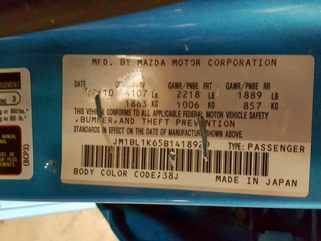 JM1BL1K65B1418929 - 2011 MAZDA 3 S BLUE photo 10