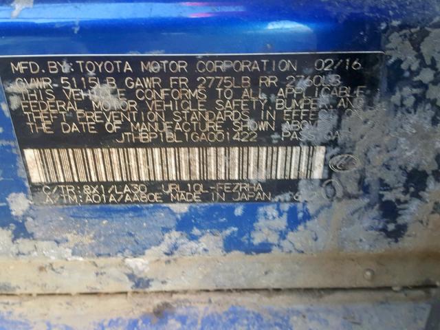 JTHBP1BL1GA001422 - 2016 LEXUS GS-F BLUE photo 10