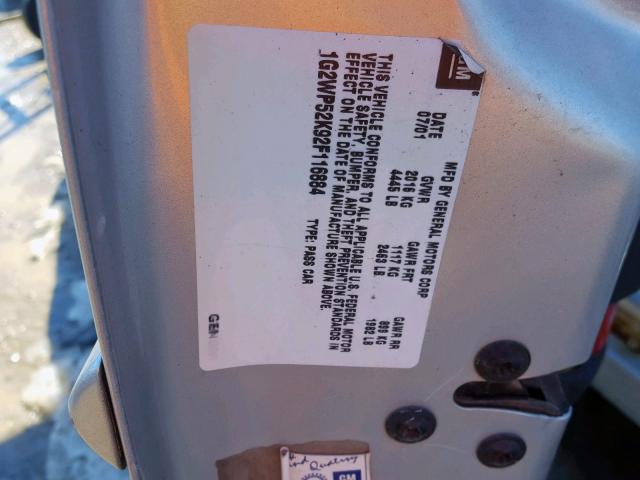 1G2WP52K92F116884 - 2002 PONTIAC GRAND PRIX SILVER photo 10