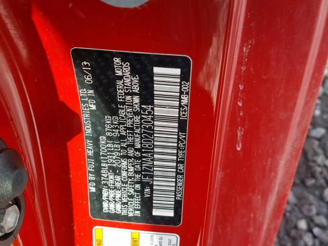JF1ZNAA18D2730454 - 2013 TOYOTA SCION FR-S RED photo 10