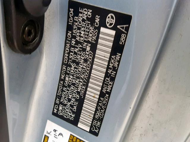 JTKDE177050025007 - 2005 TOYOTA SCION TC ლურჯი ფოტო 10