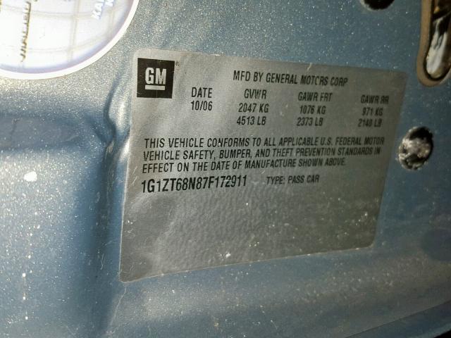 1G1ZT68N87F172911 - 2007 CHEVROLET MALIBU MAX BLUE photo 10