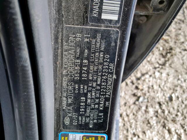 KNADE123876239820 - 2007 KIA RIO BASE BLACK photo 10