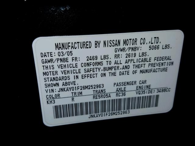 JNKAY01F26M252963 - 2006 INFINITI M35 BASE BLACK photo 10