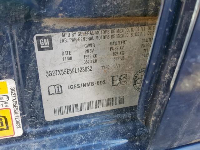 3G2TX55E59L123632 - 2009 PONTIAC G3 WAVE SE BLUE photo 10