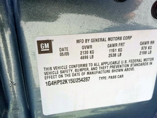 1G4HP52K15U254287 - 2005 BUICK LESABRE CU GRAY photo 10