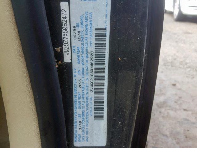 3VWCC21C8XM462920 - 1999 VOLKSWAGEN NEW BEETLE Qara foto 10