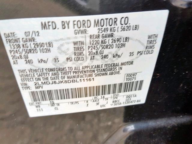 2LMDJ8JK8DBL11161 - 2013 LINCOLN MKX BLUE photo 10