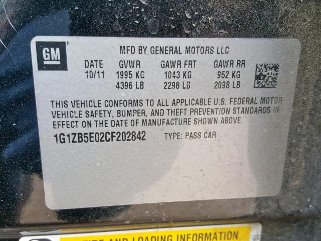 1G1ZB5E02CF202842 - 2012 CHEVROLET MALIBU LS BLACK photo 10