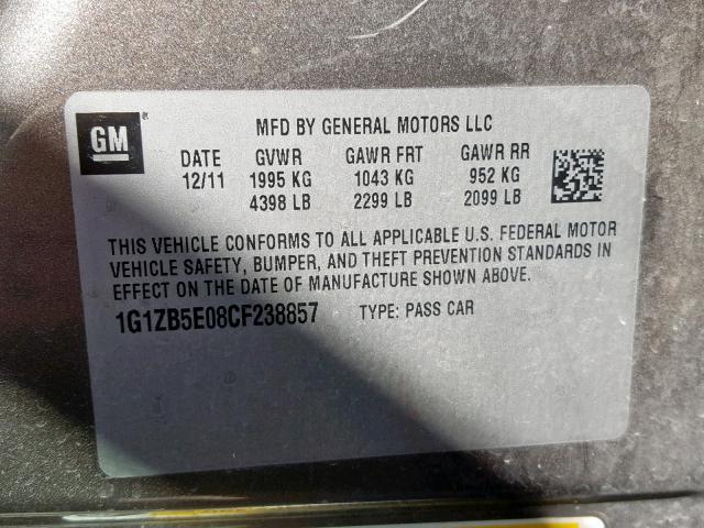 1G1ZB5E08CF238857 - 2012 CHEVROLET MALIBU LS 灰色 照片 10