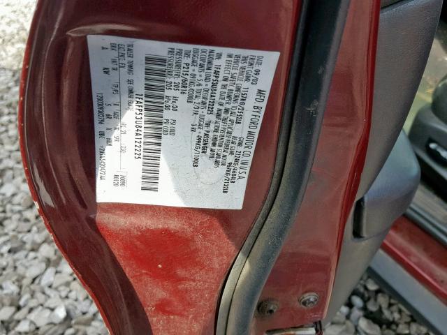 1FAFP53U84A122225 - 2004 FORD TAURUS SE RED photo 10