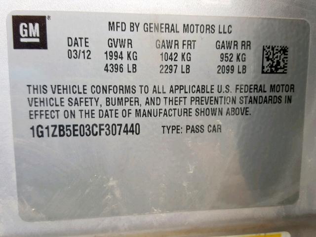 1G1ZB5E03CF307440 - 2012 CHEVROLET MALIBU LS SILVER photo 10