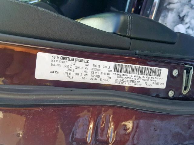 1C4RDJDGXCC278934 - 2012 DODGE DURANGO CR MAROON photo 10