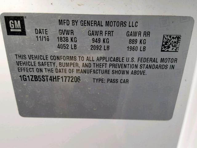 1G1ZB5ST4HF177206 - 2017 CHEVROLET MALIBU LS WHITE photo 10