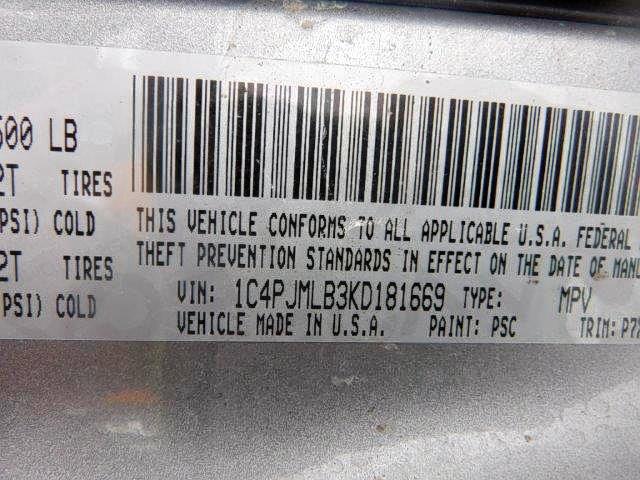 1C4PJMLB3KD181669 - 2019 JEEP CHEROKEE L GRAY photo 10