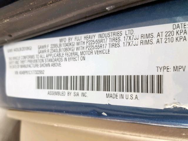 4S4BP61C177322952 - 2007 SUBARU LEGACY OUT BLUE photo 10