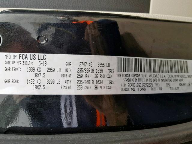 2C4RC1GG3JR272279 - 2018 CHRYSLER PACIFICA L BLACK photo 10