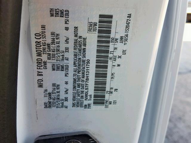 NM0LS7F78H1311750 - 2017 FORD TRANSIT CO WHITE photo 10