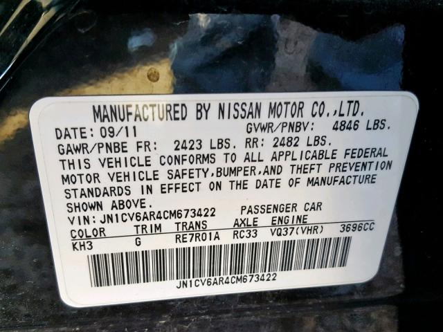 JN1CV6AR4CM673422 - 2012 INFINITI G37 BLACK photo 10