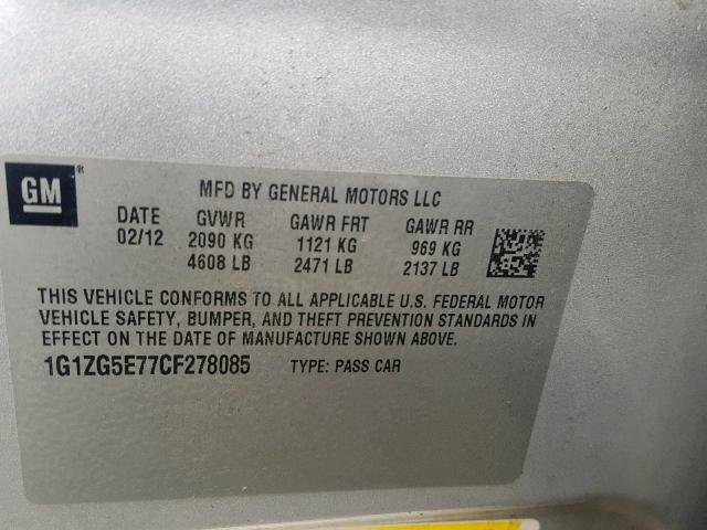 1G1ZG5E77CF278085 - 2012 CHEVROLET MALIBU LTZ SILVER photo 10