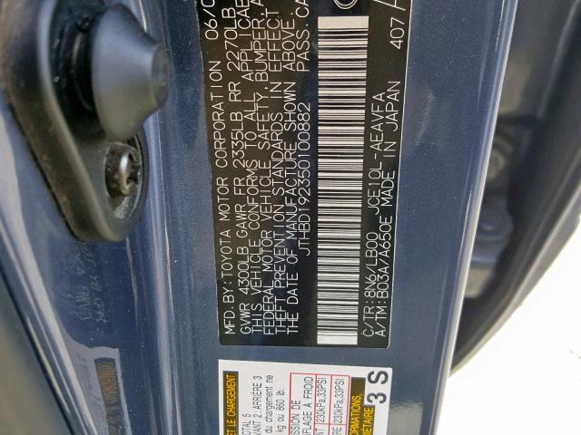 JTHBD192350100882 - 2005 LEXUS IS 300 BLUE photo 10