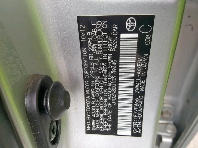 JTDZN3EU1D3189445 - 2013 TOYOTA PRIUS V SILVER photo 10