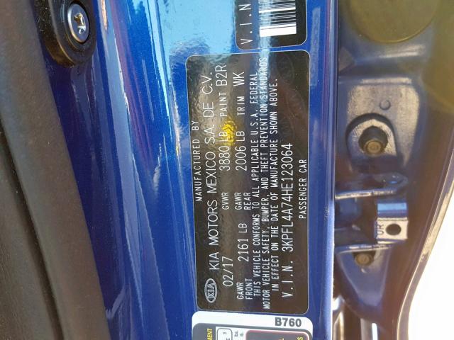 3KPFL4A74HE123064 - 2017 KIA FORTE LX BLUE photo 10