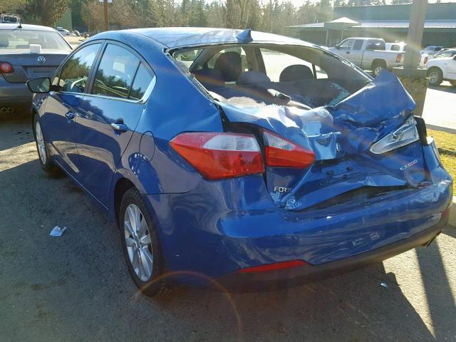 KNAFX4A82E5212973 - 2014 KIA FORTE EX BLUE photo 3