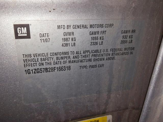 1G1ZG57B28F166318 - 2008 CHEVROLET MALIBU LS SILVER photo 10