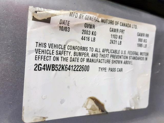 2G4WB52K641222600 - 2004 BUICK REGAL LS SILVER photo 10