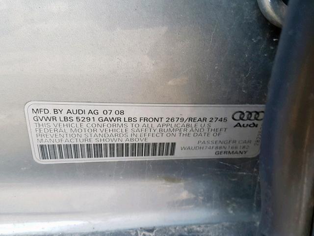 WAUDH74F88N166182 - 2008 AUDI A6 3.2 QUA SILVER photo 10