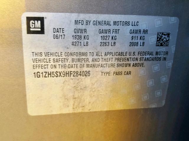 1G1ZH5SX9HF284026 - 2017 CHEVROLET MALIBU PRE 金色 照片 10