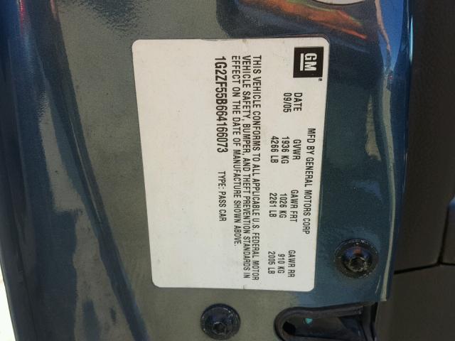 1G2ZF55B664166073 - 2006 PONTIAC G6 SE BLUE photo 10