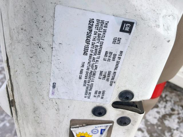 1G2WP52K43F153343 - 2003 PONTIAC GRAND PRIX WHITE photo 10