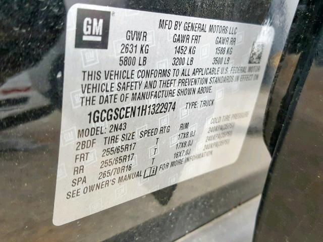 1GCGSCEN1H1322974 - 2017 CHEVROLET COLORADO L BLACK photo 10