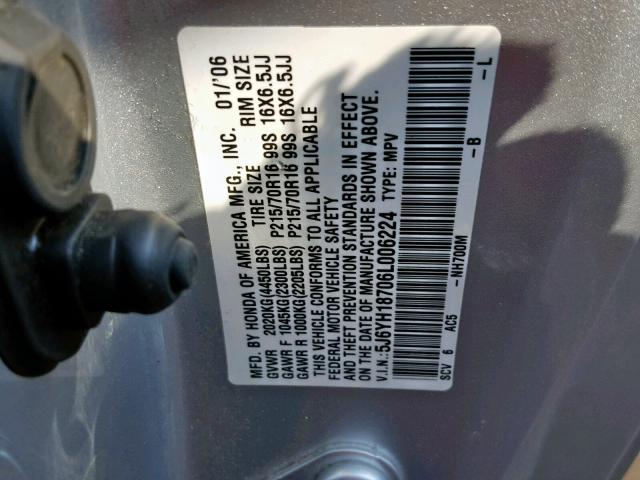 5J6YH18706L006224 - 2006 HONDA ELEMENT EX SILVER photo 10