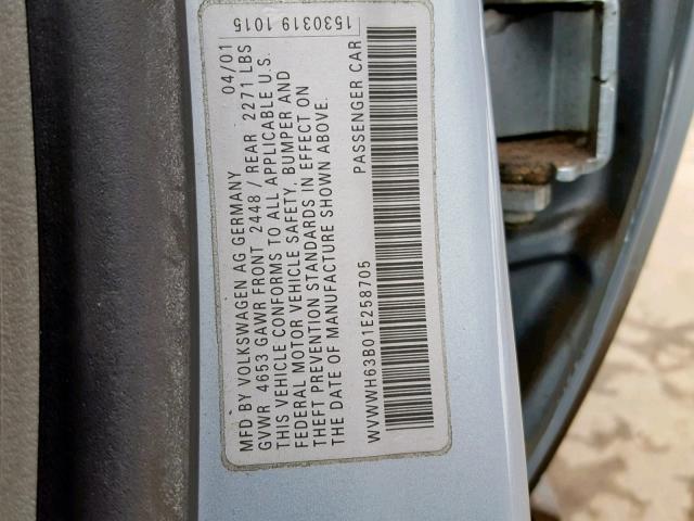 WVWWH63B01E258705 - 2001 VOLKSWAGEN PASSAT GLX 蓝色 照片 10