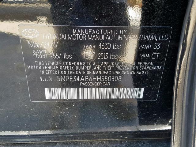 5NPE34AB6HH580308 - 2017 HYUNDAI SONATA SPO BLACK photo 10