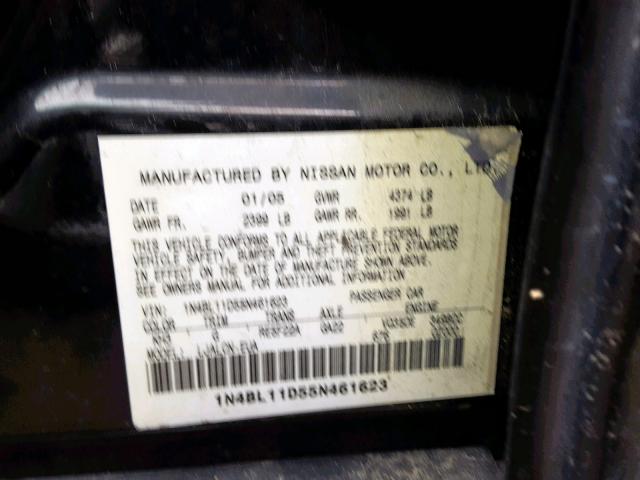 1N4BL11D55N461623 - 2005 NISSAN ALTIMA SE BLACK photo 10