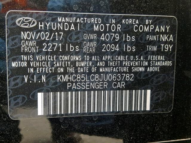 KMHC85LC8JU063782 - 2018 HYUNDAI IONIQ LIMI BLACK photo 10