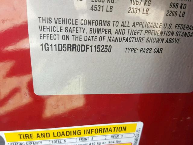 1G11D5RR0DF115250 - 2013 CHEVROLET MALIBU 1LT 红色 照片 10