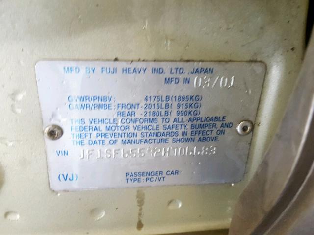 JF1SF65592H706683 - 2002 SUBARU FORESTER S BEIGE photo 10