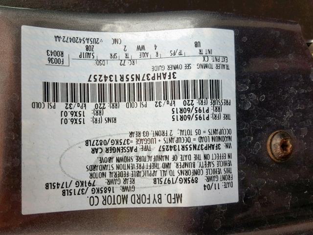 3FAHP37N55R134257 - 2005 FORD FOCUS ZX5 CHARCOAL photo 10