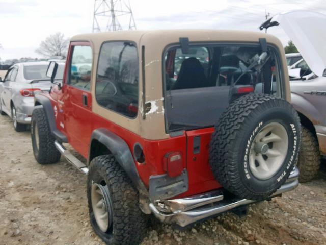 1J4FY19SXWP713205 - 1998 JEEP WRANGLER / RED photo 3